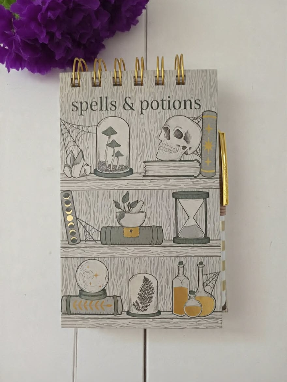 Spells & Potions Witchy Spiral Notepad with Pen Dark Academia Gothic